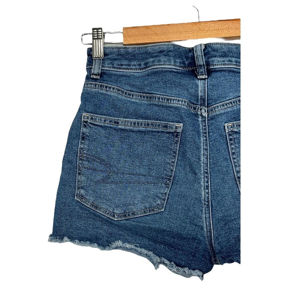 American Eagle Shorts Womens 4 Blue Denim Mom Short High Rise Frayed Hem Stretch - Picture 9 of 15